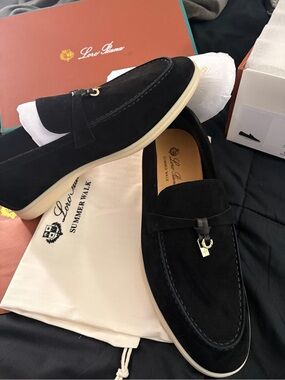 Lora  Black Suede Loafers with Gold Hardware Eu size 40